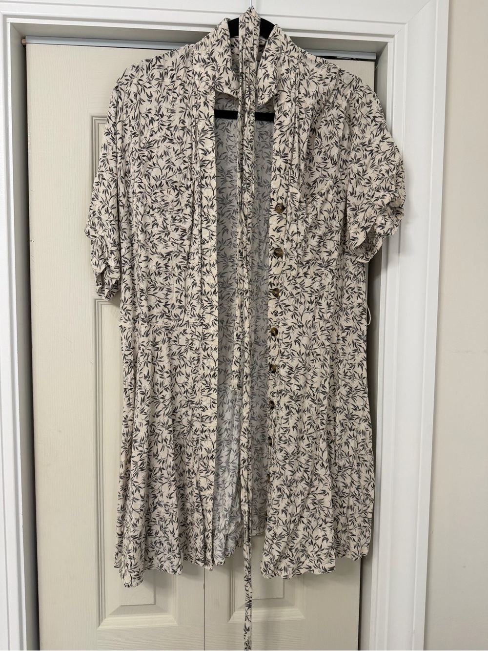 H&M Cream Tunic Dress with Navy Leaf Print